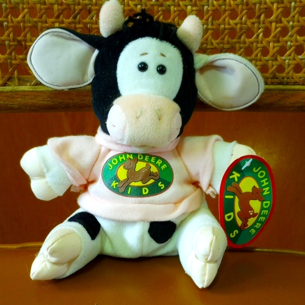 NWT John Deer Kids Plush Cow by Enesco. Vintage 1999.  Black White Pink # 704326